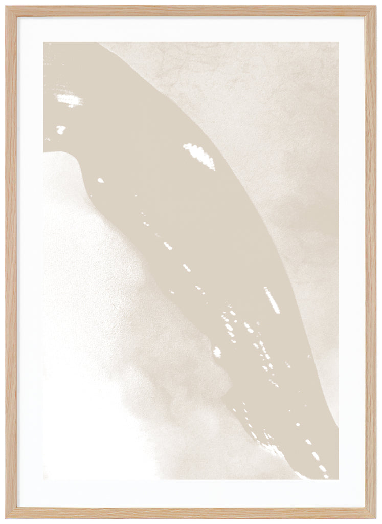 Posters with abstract motifs in gray / beige. White background. Oak frame. 