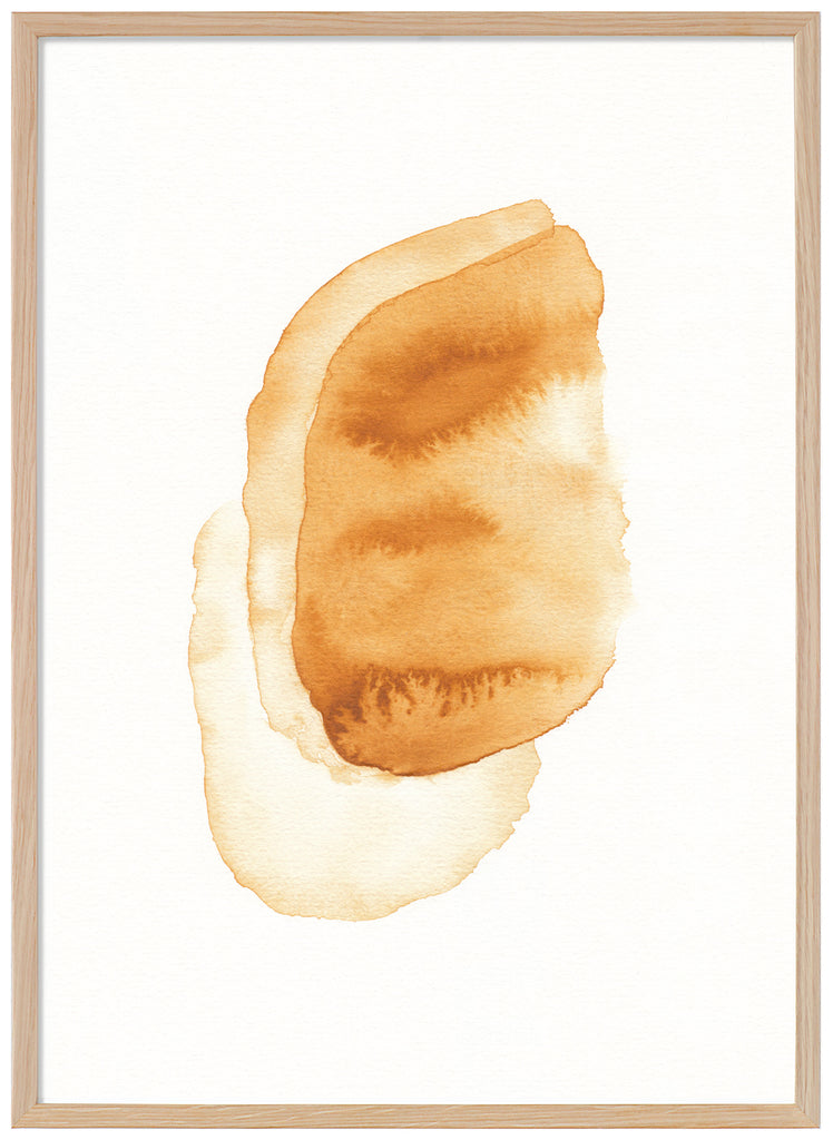 Yellow watercolor posters with three layers. White background. Oak frame. 