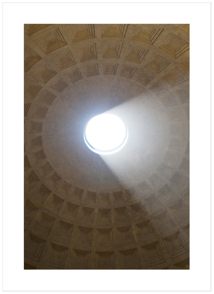 The oculus in the dome inside the Pantheon in Rome. The building was built in the years 115-125.
