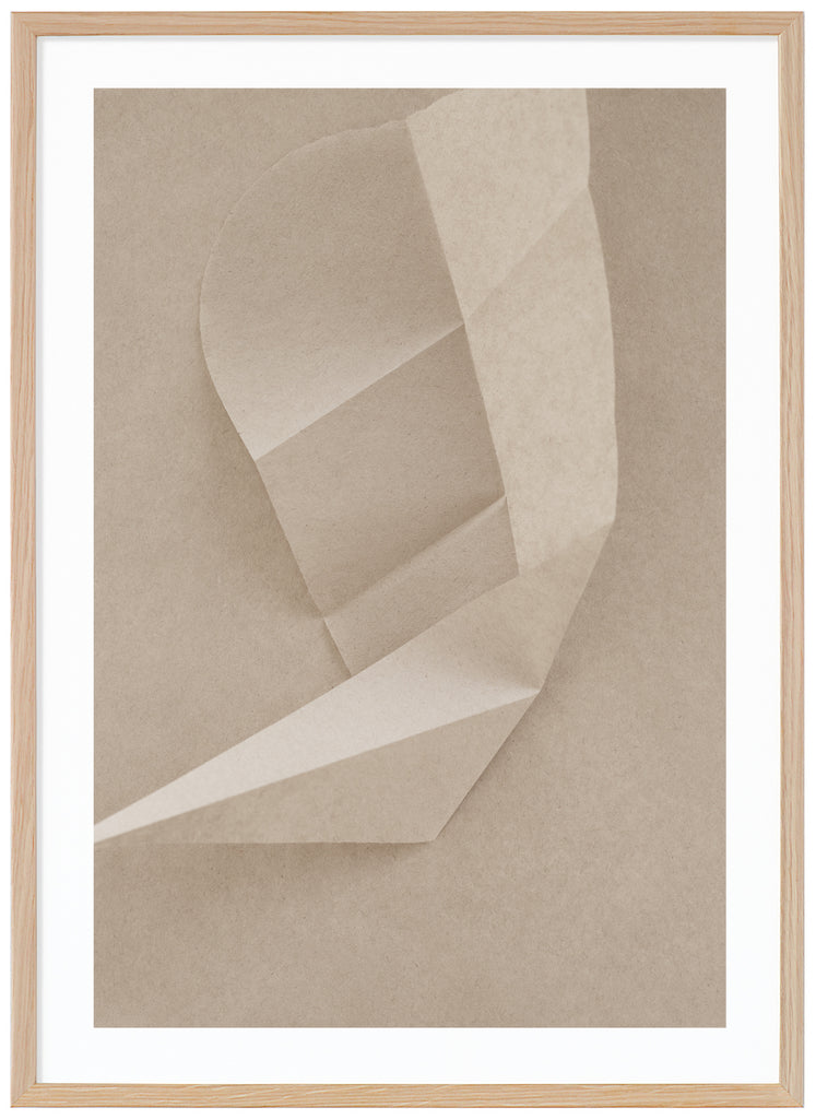 Gray / beige posts of abstract motif. Portrait format. Oak frame. 