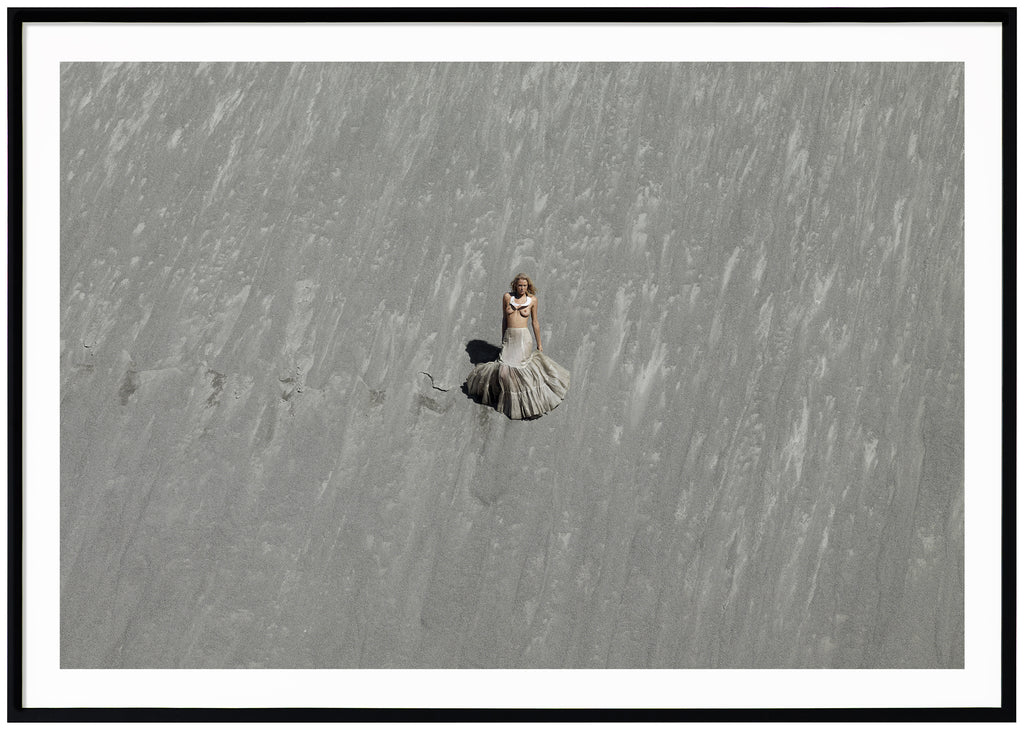 Poster of woman with shirtless. Horizontal format. Black frame.