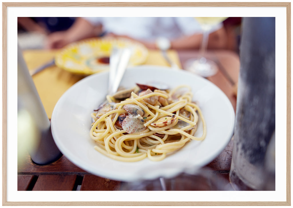Color photography of one of the most classic dishes in Italy.  Oak frame.