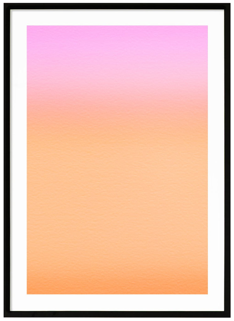Abstract image in pink and amber colors that tone in each other. Black frame. 