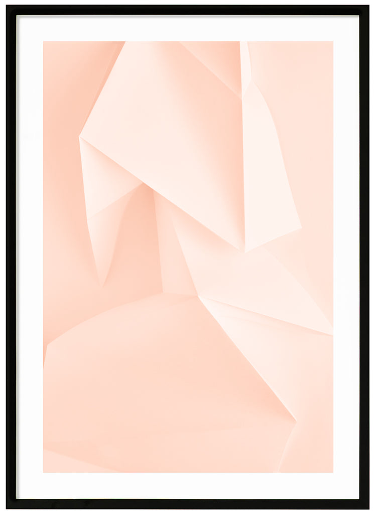 Abstract items in different pink tones. Portrait format. Black frame. 