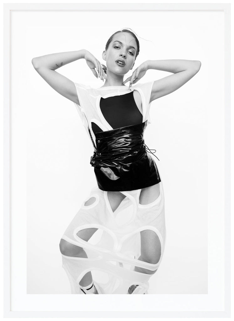 Black and white photograph of the incredible pop star Tove Styrke. White frame.