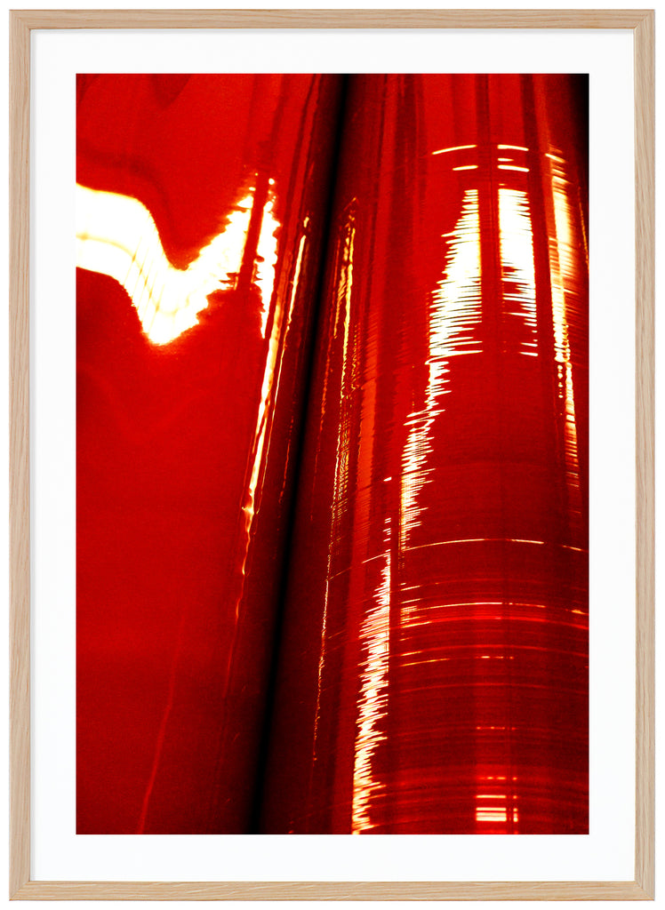 Abstract photo in red tones. Oak frame. 